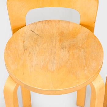 Alvar Aalto, pall, modell 60, samt barstol, modell K65, Artek 1900-talets senare hälft.