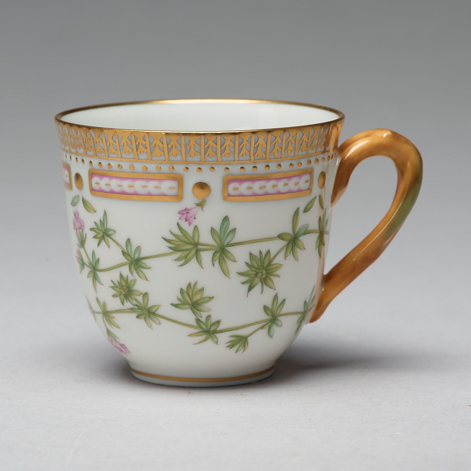 A set of four Royal Copenhagen 'Flora Danica' coffee cups with saucers, Denmark, 20th Century.