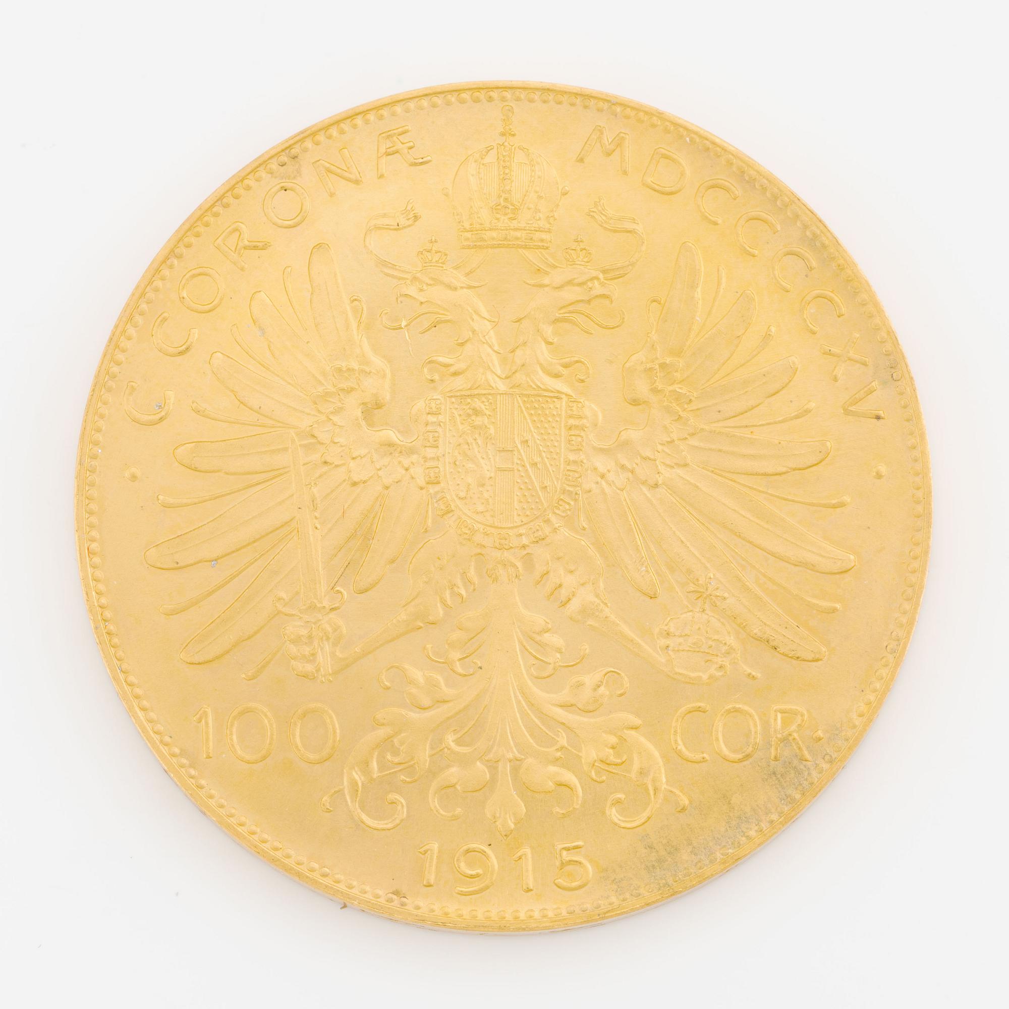 Guldmynt, Österrike, 100 Corona, 1915, senare präglng.