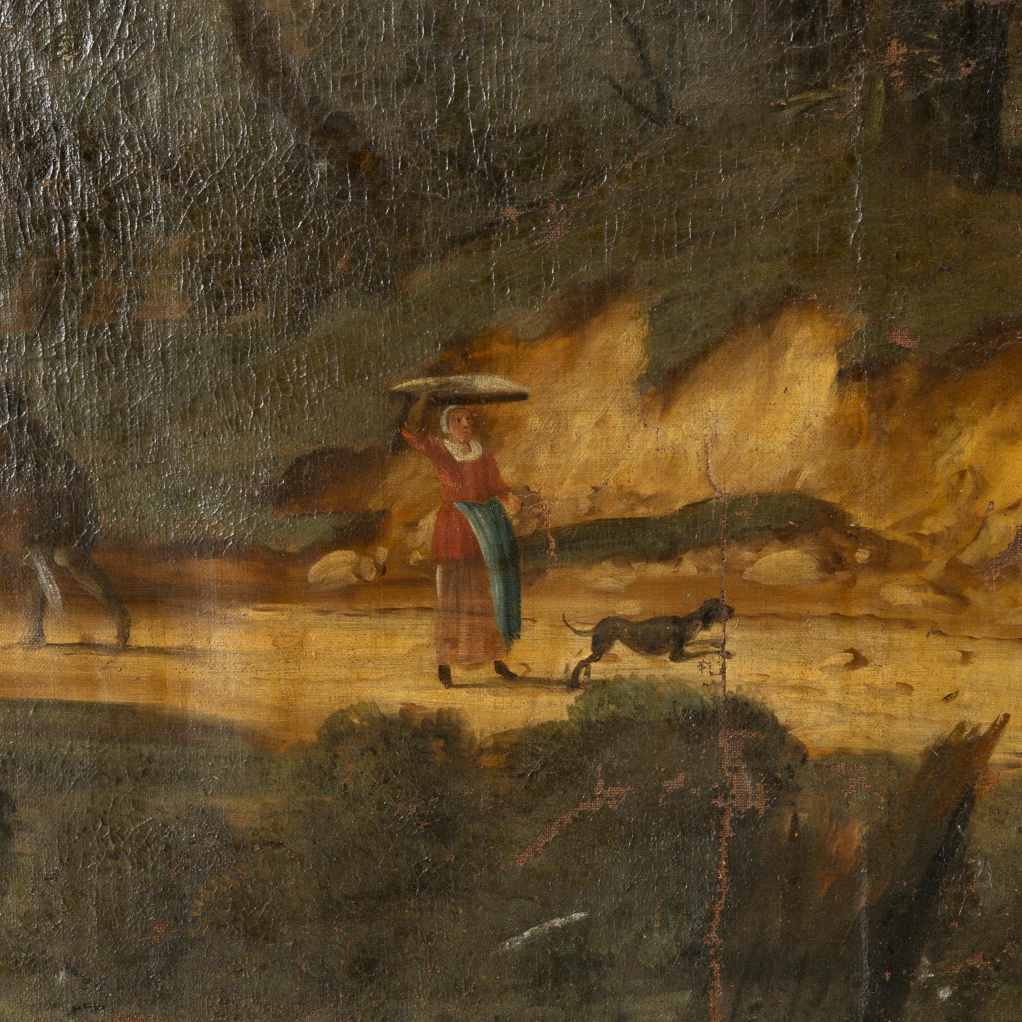 Unknown artist, 18th century, Landscape with a wandering figure outside the city.