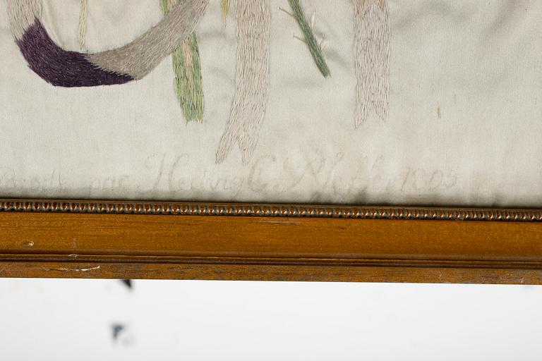 SIDENBRODERI, märkt Hedvig C. Pfeffer och daterad 1805.