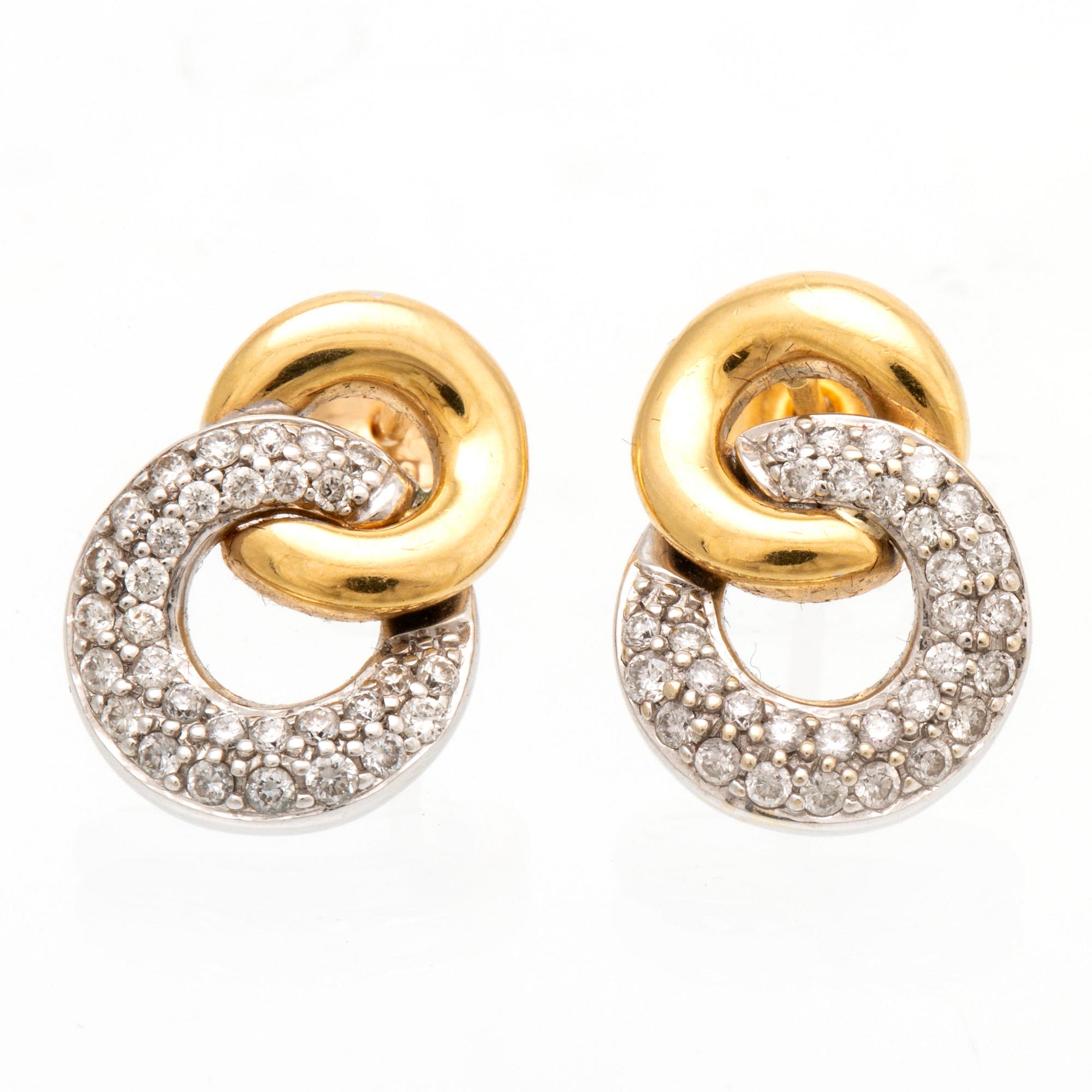 Earrings 18K gold and whitegold and gold brilliant-cut diamonds approx 0,50 ct W/SI.