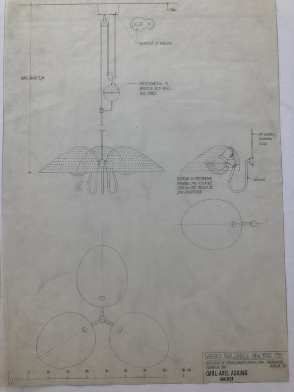 Carl-Axel Acking, taklampa, modell "958", Bröderna Malmströms Metallvarufabrik, Malmö, 1940-tal.