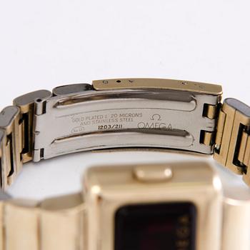 Omega Time computer TC2, gold plated digital LED wristwatch from the 1970s.