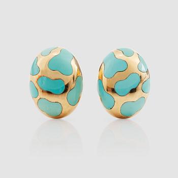 1102. A pair of turquoise enamel earrings by Angela Cummings.