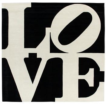 156. Robert Indiana, CARPET. "White on Black", Chosen Love. Hand tufted in 1995. 303 x 306 cm. Robert Indiana.