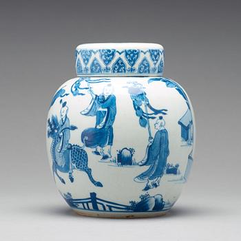 A blue and white jar with cover, Qing dynasty, Kangxi (1662-1722).