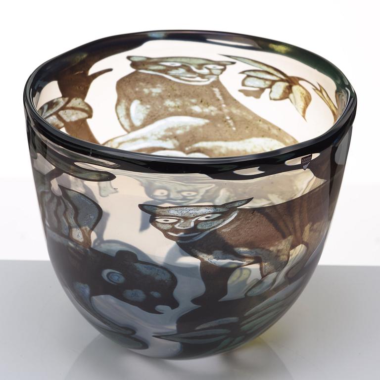 Eva Englund, a "Panther" graal glass vase, Orrefors, Sweden 1984.