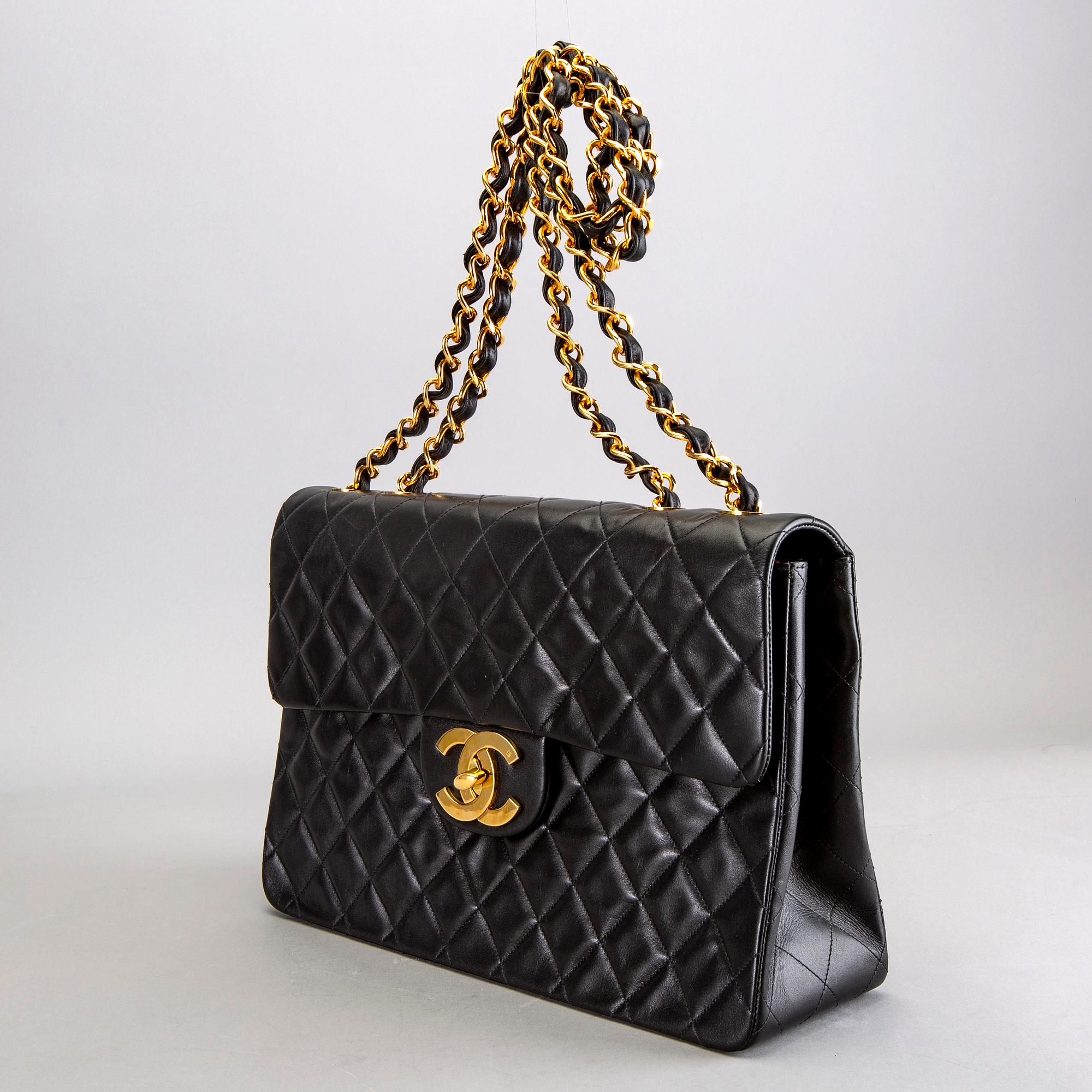 A Chanel maxi jumbo leather bag.