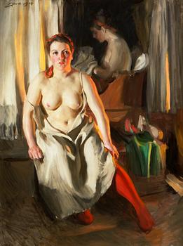 90. Anders Zorn, "Röd Strumpa" (Red stocking).