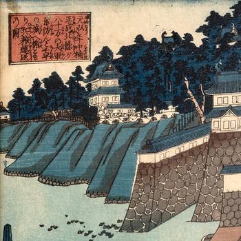 Yoshifuji Utagawa, färgträsnitt, Japan ca 1850.