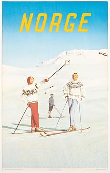 A vintage poster, 'Norge', Landslaget for reiselivet i Norge, Norges Statsbaner, 1958.