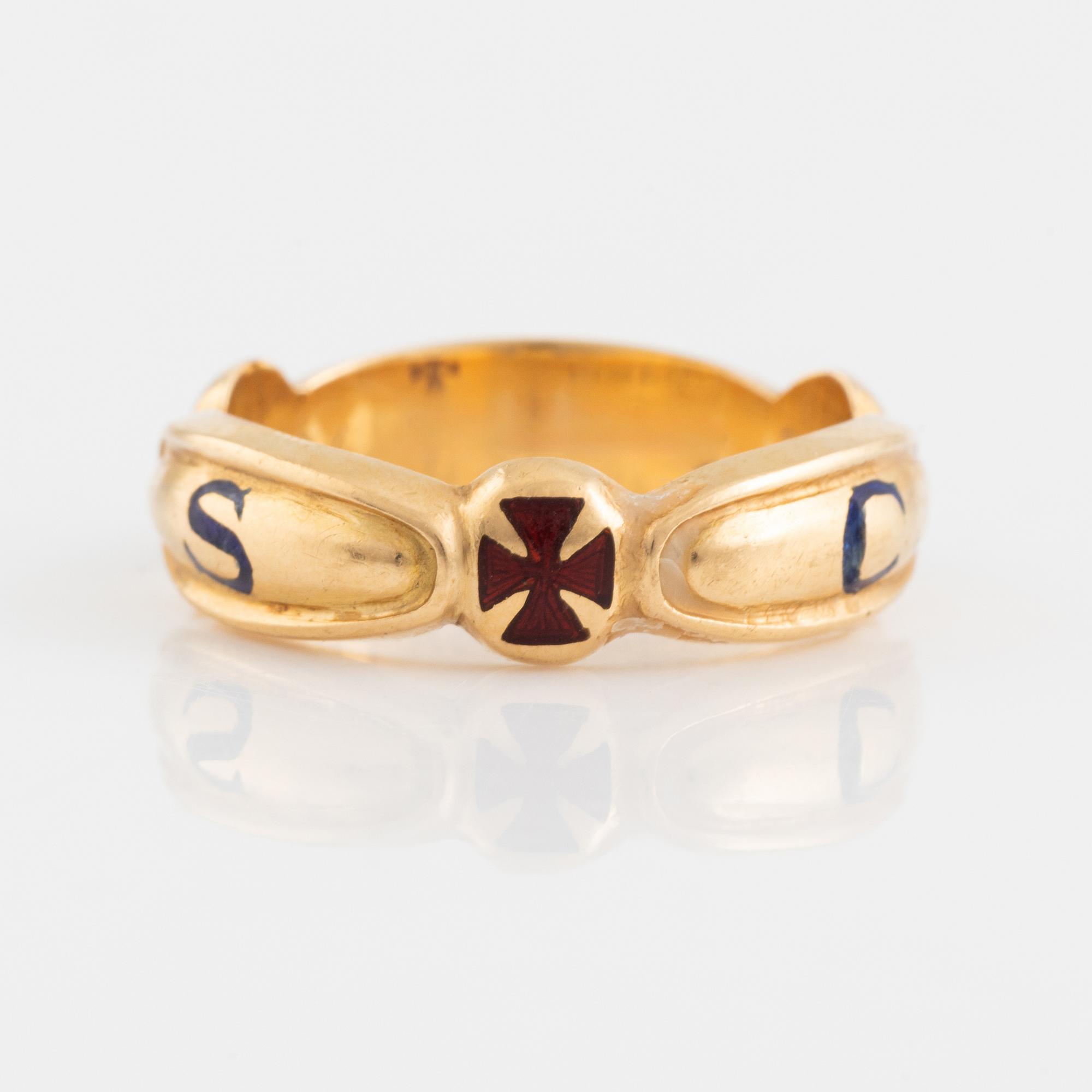 Ring, Freemasonry ring, 18K gold and enamel.