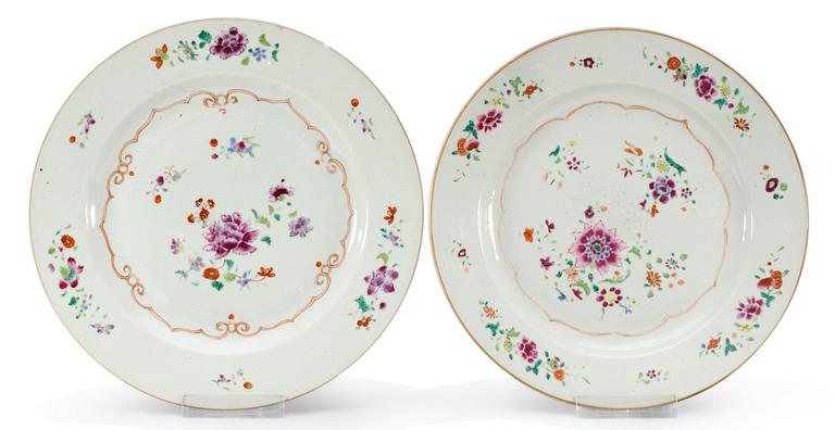 A set of two similar famille rose plates, Qing dynasty. Qianlong (1736-95).