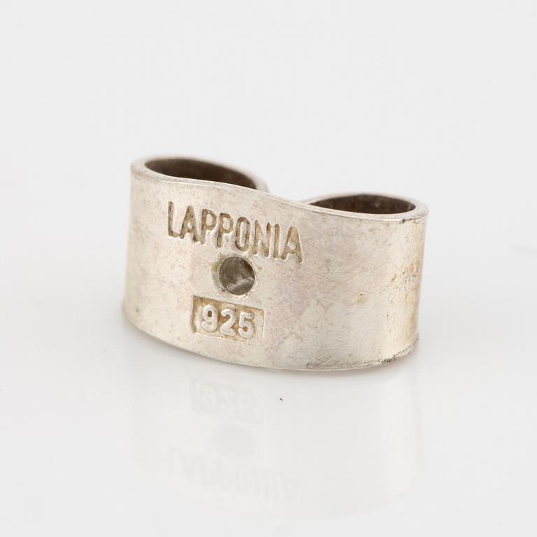 Lapponia, örhängen, ett par samt två ringar och brosch, silver.