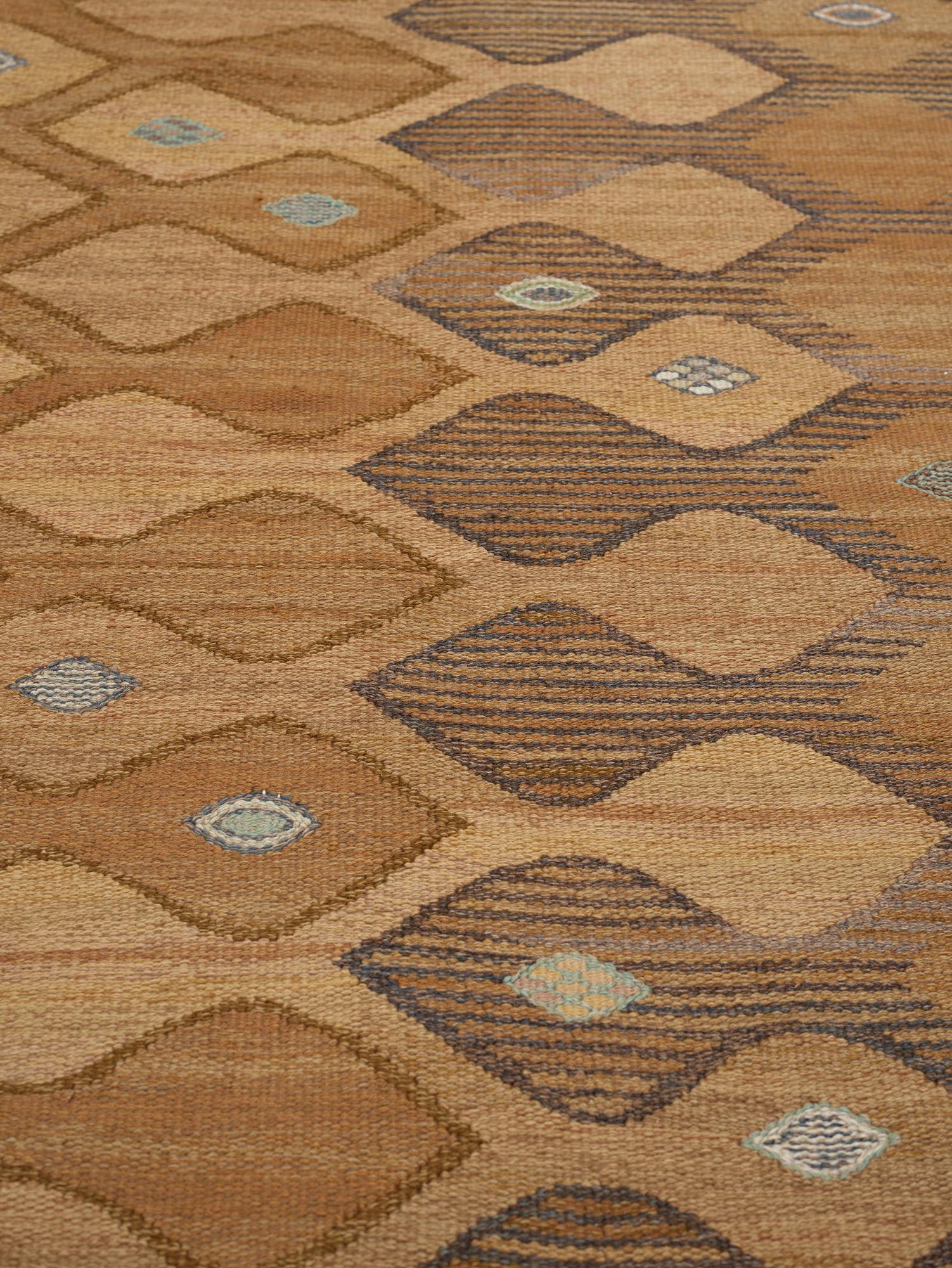 Barbro Nilsson, A carpet, "Finspong, lättbrun" ("Kringelikroka"), flat weave, ca 298 x 203-204 cm, signed AB MMF BN.