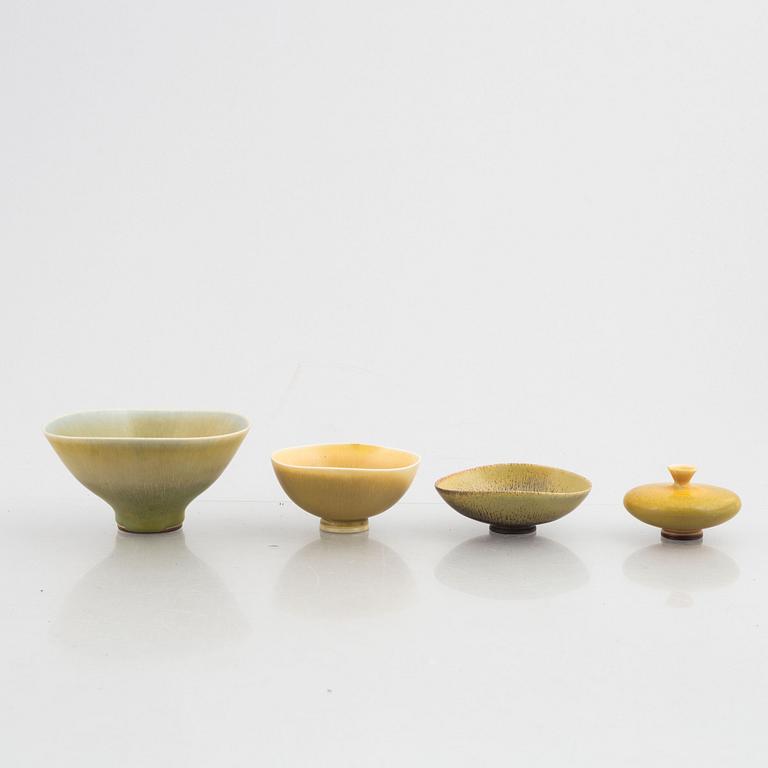 Berndt Friberg, a set of three stoneware bowls and one vase, Gustavsberg Studio 1950-60s.