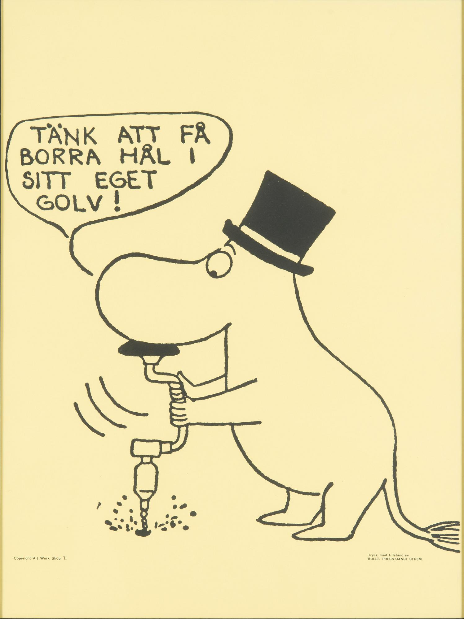 Tove Jansson, Poster, Moomin, Bull's Presstjänst, Art Work Shop, 1960s.