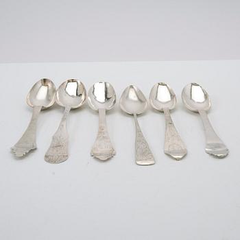 Spoons, 6 pieces, silver, 18th-19th century.
