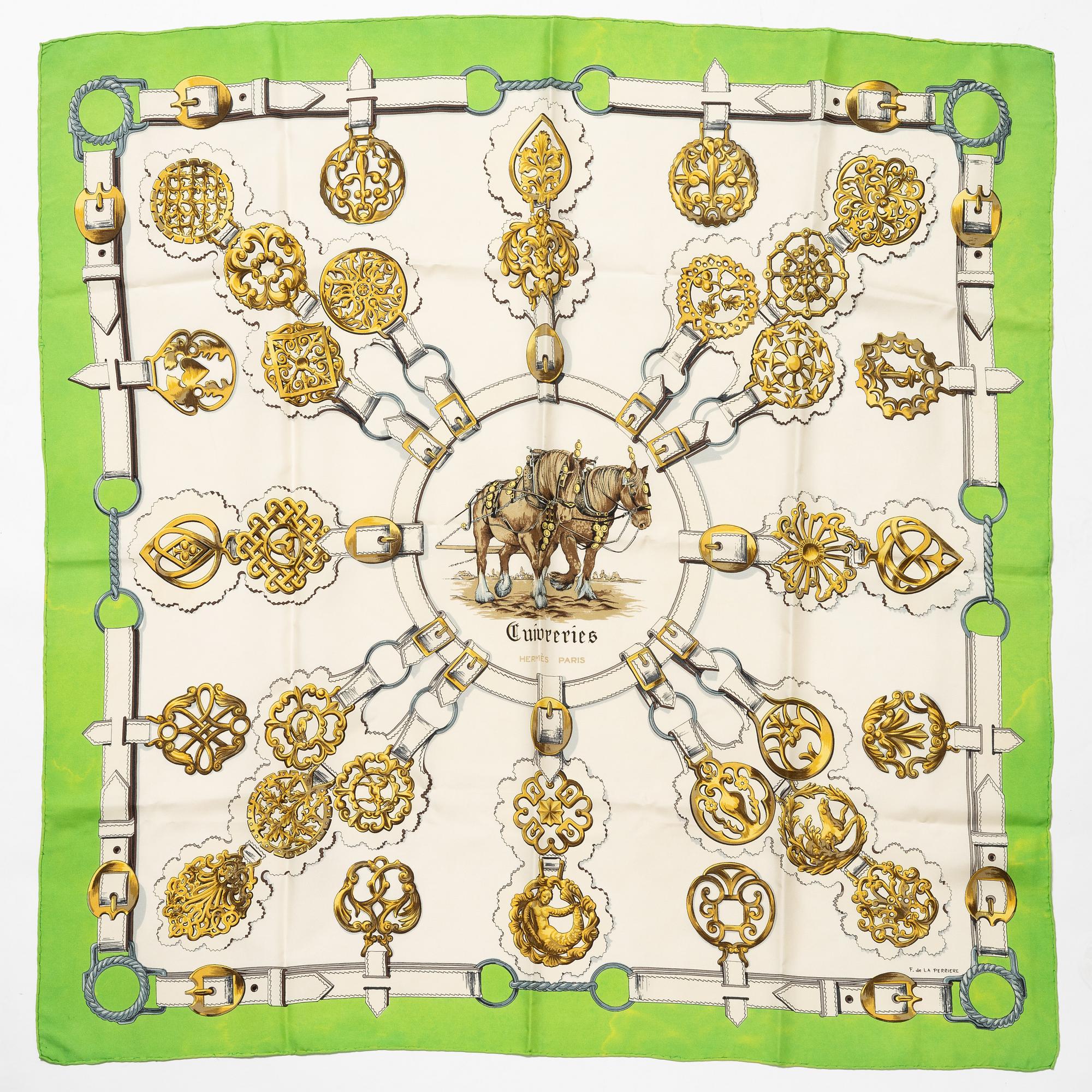 Hermès, scarves, 2 st, "Cuivreries" & "Dies et Hore"/"Astrologie".