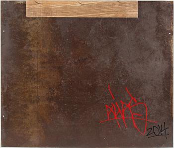 ALIAS, "Hiding", stencil/schablon på metall, signerad a tergo, 2014.