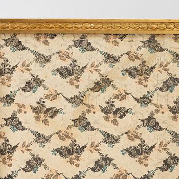 A Louis XVI style folding screen, circa 1900, with fabric from the 18th century.