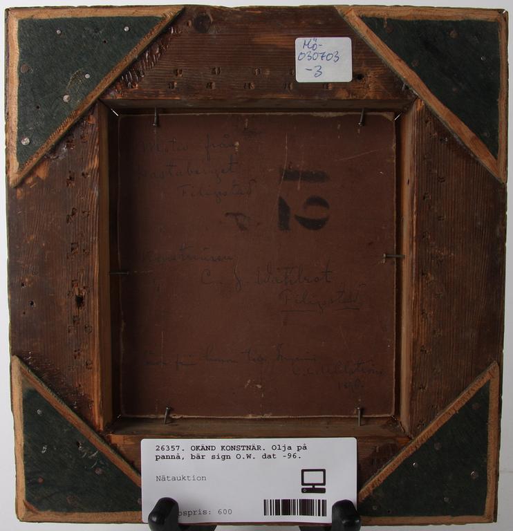 CHRISTOFFER WALLROTH. Olja på pannå, bär sign C.W. dat -96.