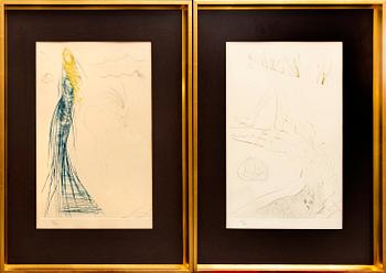 Salvador Dalí, etching and dry needle in color, 5 pcs, signed and numbered.