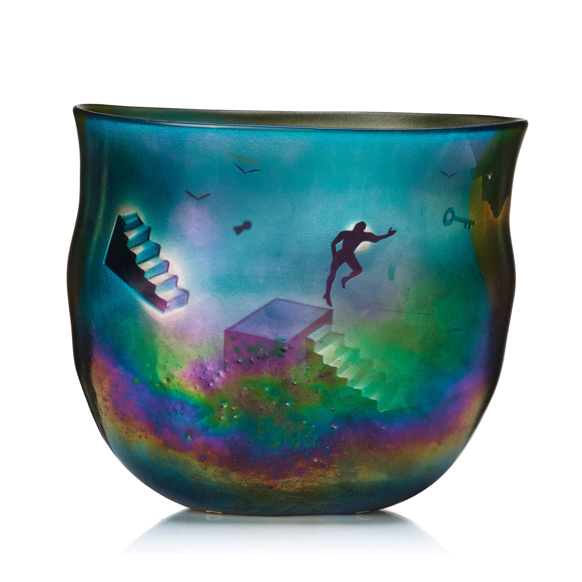 Bertil Vallien, a unique blasted glass vase, Kosta Boda, Sweden.