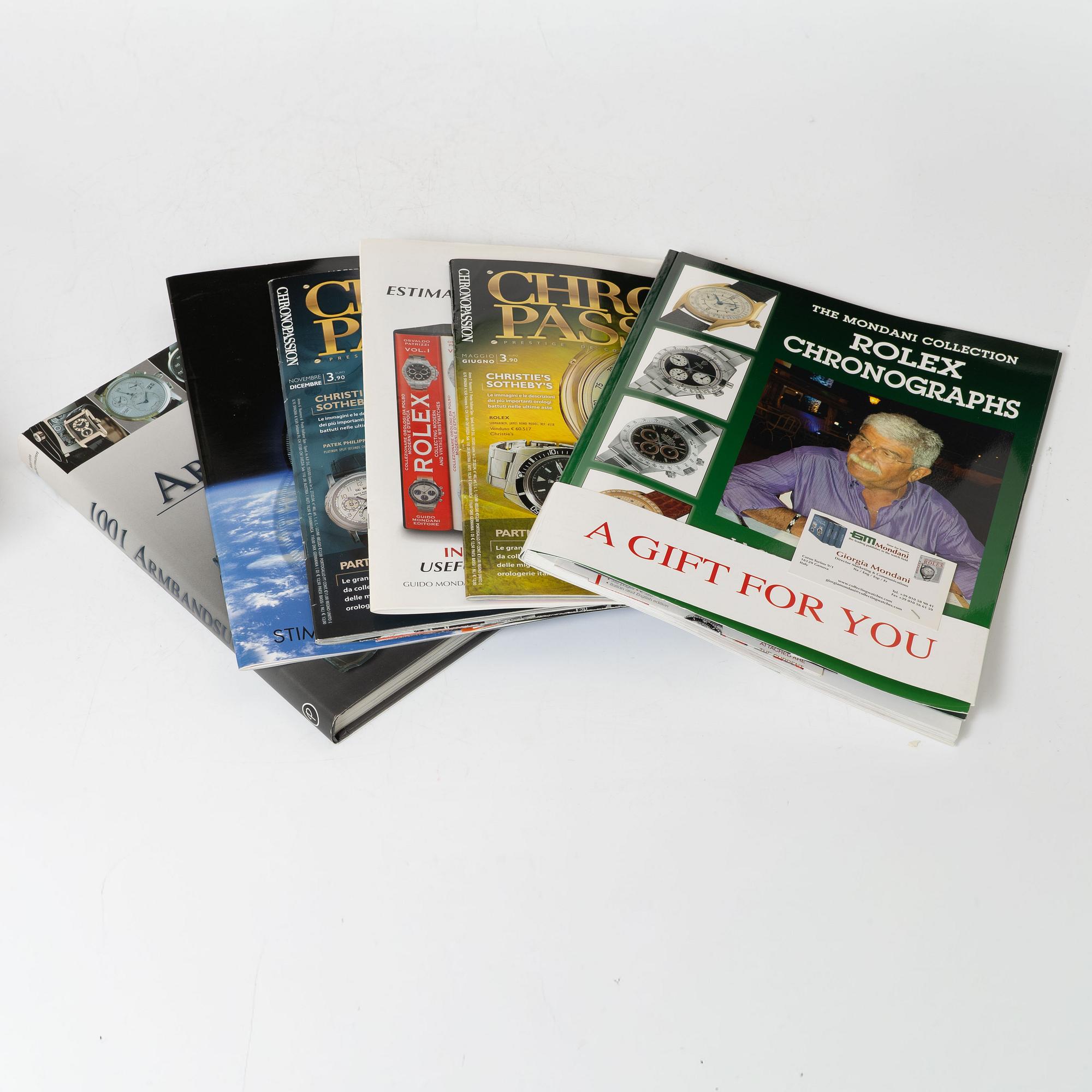 Collection of clock literature, incl. Die schönsten Armbanduhren vergangener Jahrzehnte.