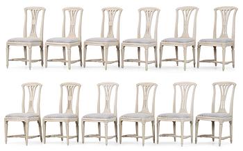 Twelve matched Gustavian chairs.