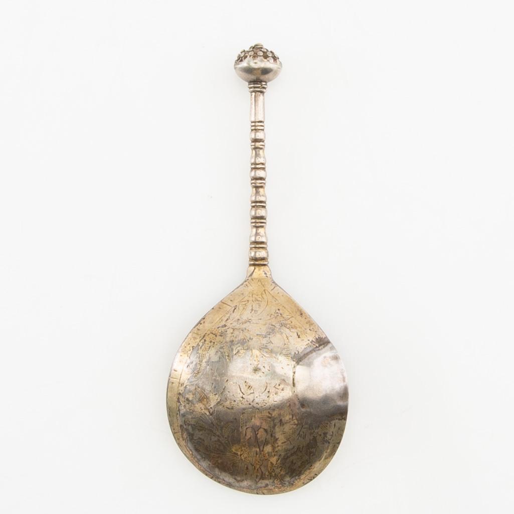 Soup ladle, partially gilded silver, 18th century.