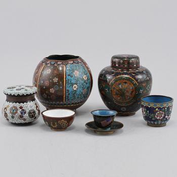 PARTI CLOISONNÉ, 6 st, orientaliska, 1900-tal.