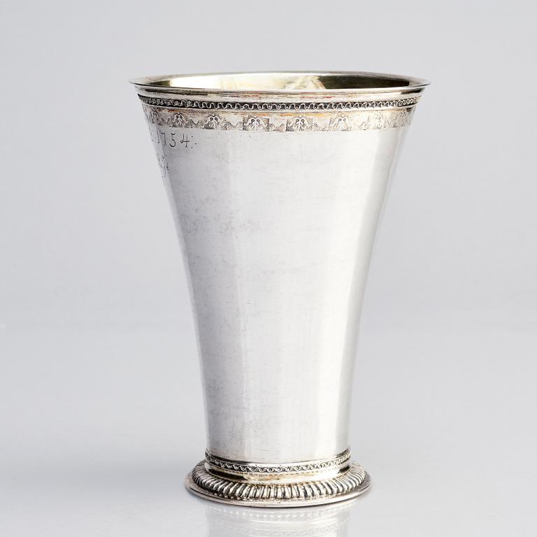 A Swedish 18th century parcel-gilt silver beaker, mark of Martin Bernström, Härnösand (active 1742-1779 (1782)).