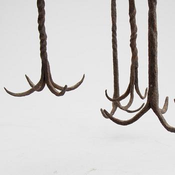 A wrought iron meat hanger 18/19th century.