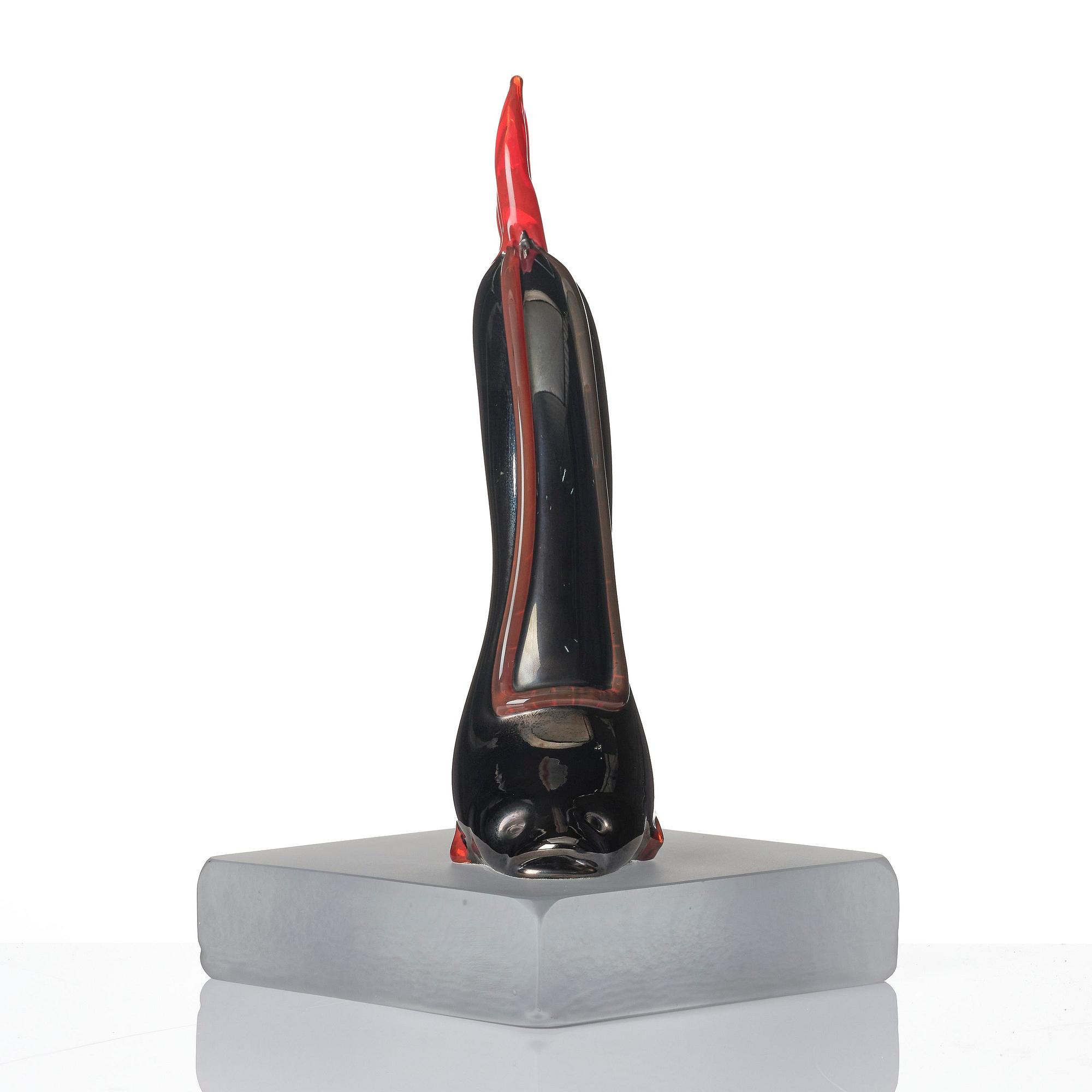 Kjell Engman, a unique glass sculpture, a high-heeled shoe in the shape of a fish, Kosta Boda.