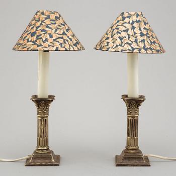 a pair of EPNS table lamps, England early 20th century.