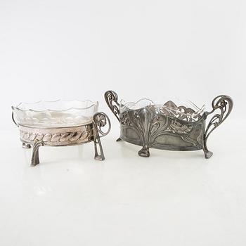 Jardinières 2 pcs Wurtembergische Metalwaren fabrik and GAB Art Nouveau early 20th century silver-plated Britannia metal.