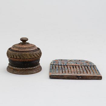 Two pieces of painted traditional folk art items 19th century.