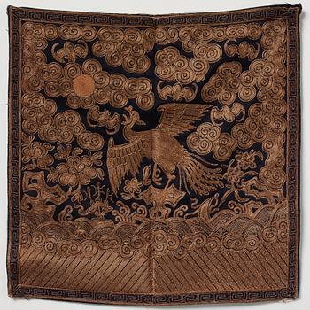 A group of four framed rank badges, Qing dynasty, 19th Century.