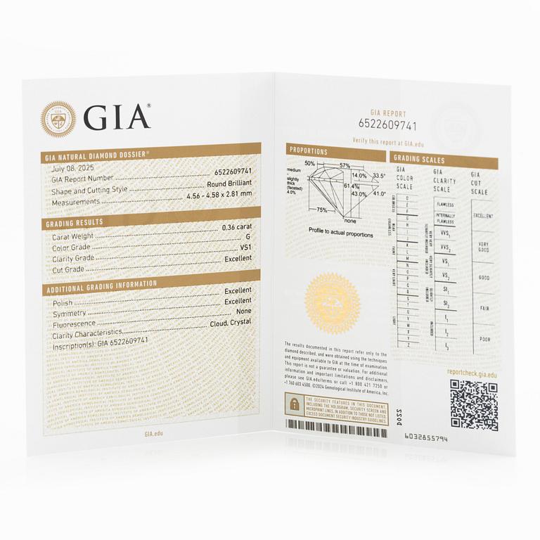 Örhängen 18K vitguld med briljantslipade diamanter, medföljande GIA dossier.