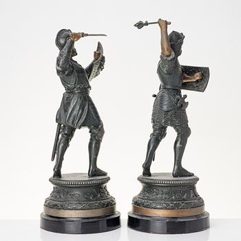 Figuriner, ett par, patinerad zink, omkring år 1900.