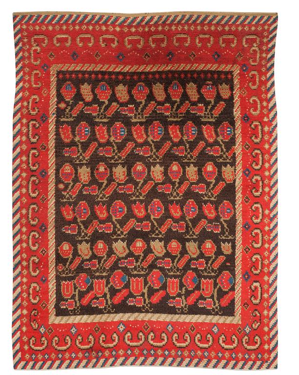 BED COVER, knotted pile. 187 x 140 cm. Finland/Sweden first half of the 19th century.