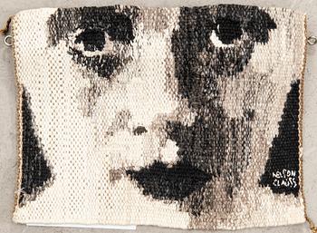 Birgitta Nelson Clauss, tapestry "Dark Eyes" signed, approx. 21x28 cm.