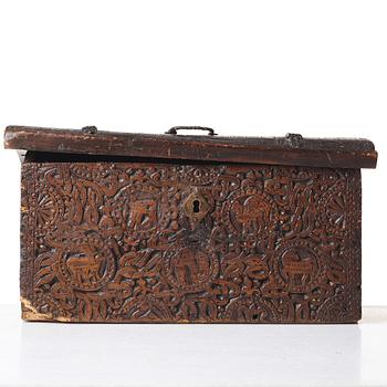 A casket and lid, C14 dated, second half of the 17th century.
