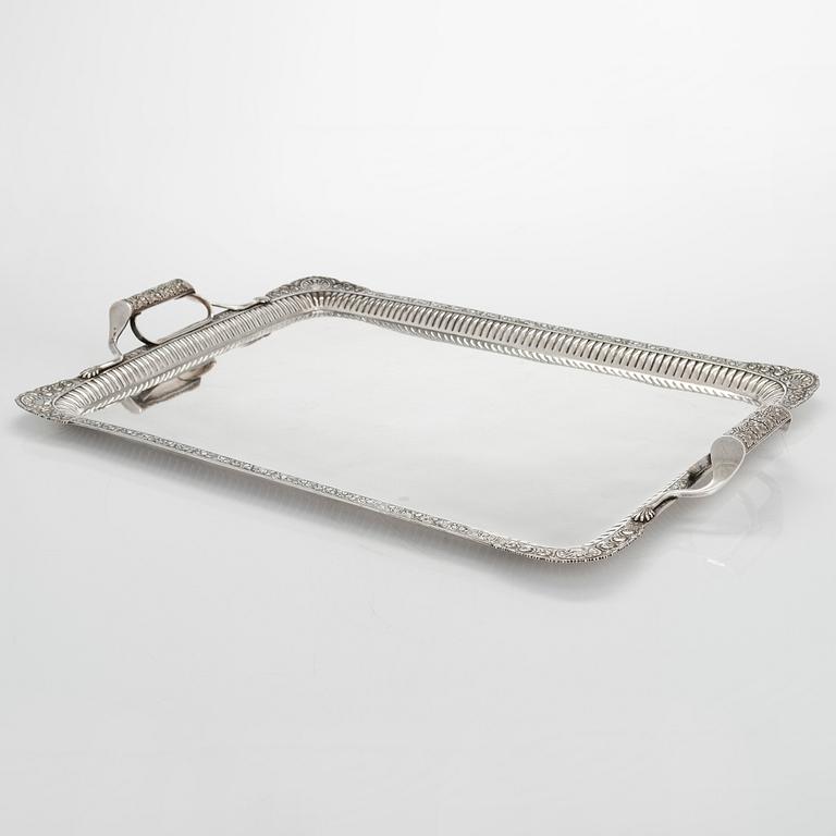 A silver tray, maker's mark of Henrik Tallberg, St. Petersburg 1832.