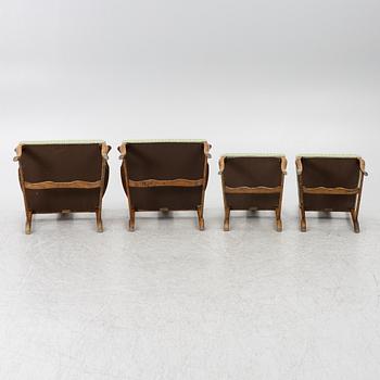 Carl Malmsten, Armchairs a pair, chairs a pair, "Haga", Nordiska Kompaniet, 1920s.
