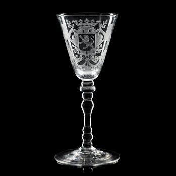An English armorial wine glass goblet, 18th Century.