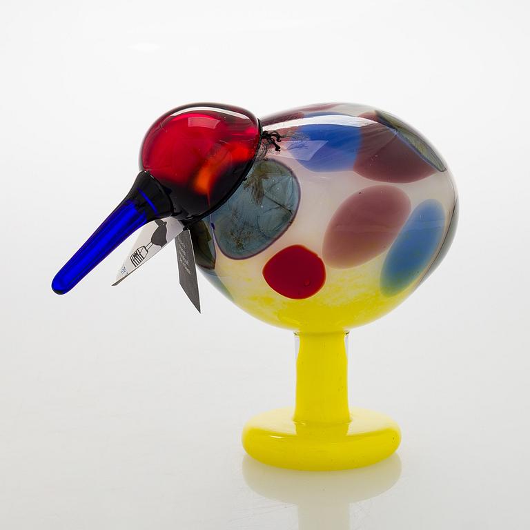 Oiva Toikka, glasfågel, "Jewelled kiwi", signerad och numrerad O. Toikka Nuutajärvi 1453/5000.