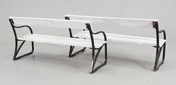 PARKBÄNKAR, 2 st, metall, Näfveqvarns Bruk. 1900-tal.